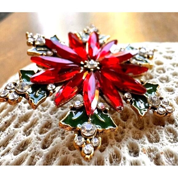 Poinsettia Brooch Pin New Christmas Flower December Birthstone Festive L… - Picture 6 of 12